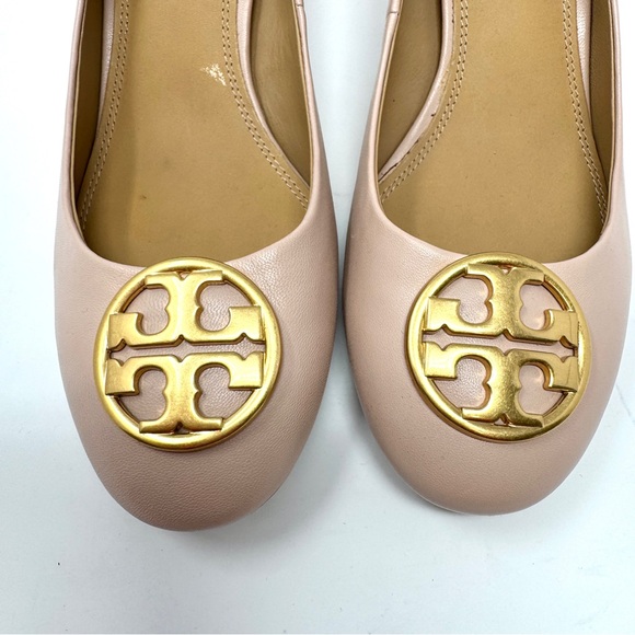 Tory Burch Benton Pink Leather Block Heel Pumps Gold Logo size 10 - Picture 7 of 15